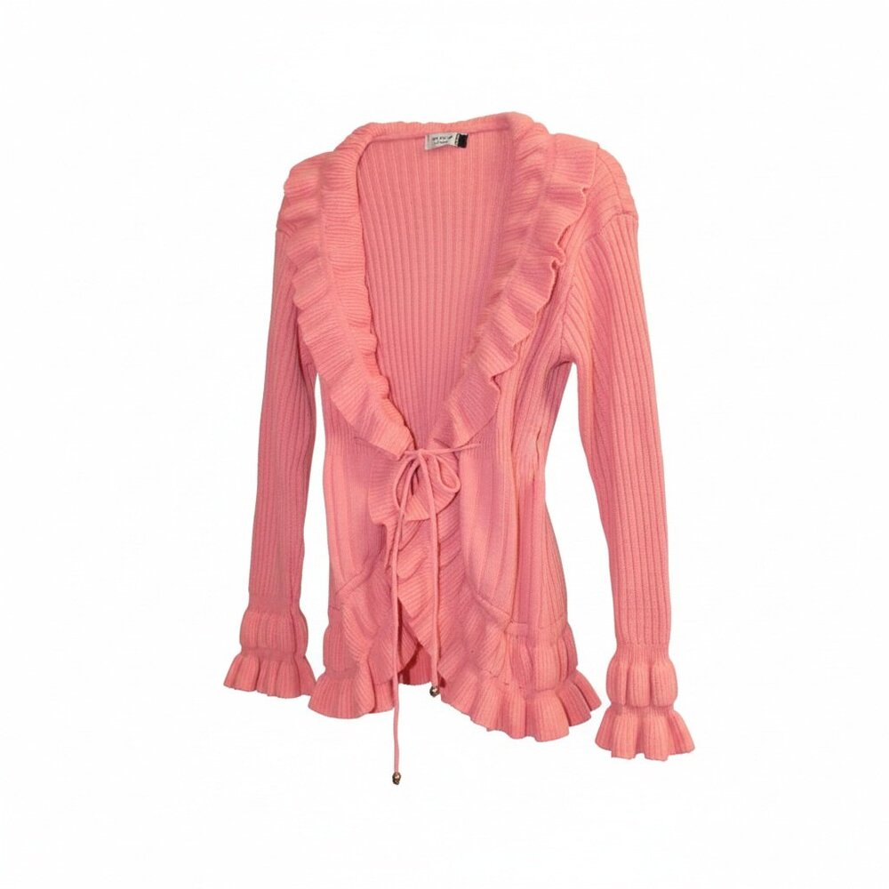 Jon & Anna New York Pink Ruffle Cardigan Sweater Sz L - Picture 3 of 4